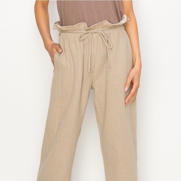 COIN 1804 MINIMALIST RESORT WEAR 100% COTTON FLUFFY GAUZE PAPER BAG PANTS 07 - Picture 5 of 5